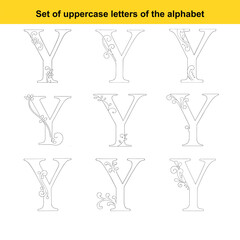 Nine decorative uppercase letter Y designs with elegant floral and scrollwork accents alphabet capital