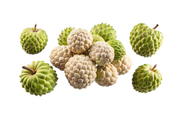 Obraz premium Isolated sugar apples on a white background, displaying varied ripeness levels beautifully