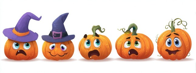 Obraz premium halloween pumpkins set with different emotions isolated on white background