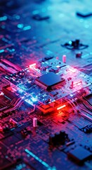 Obraz premium Cyberpunk abstract high-angle of deconstructed circuits.