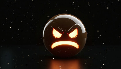 Angry Emoji with Illuminated Features on Dark Background
