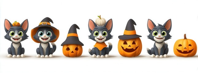 Fototapeta premium halloween pumpkins set with different emotions isolated on white background