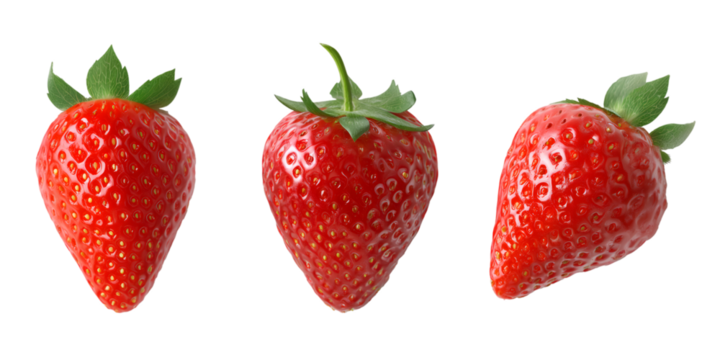 Rotating strawberries isolated on transparent background, perfect for healthy eating and fruit based projects