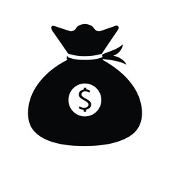 Black and White Money Bag Icon: Simple, Bold Financial Symbol