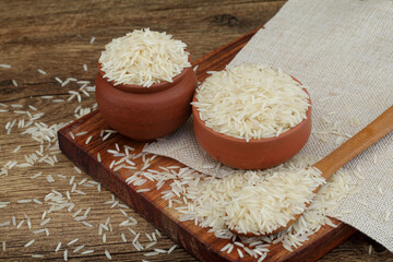 Bowl of raw organic basmathi rice ,Close up