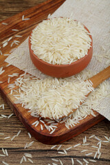 Bowl of raw organic basmathi rice ,Close up