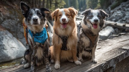 Cheerful Dogs Enjoying a Hiking Adventure in Nature