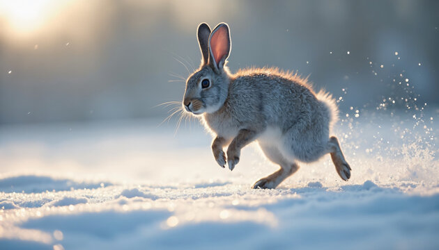 Rabbit Running in Snow - Powered by Adobe