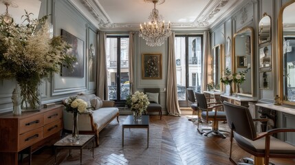 Obraz premium Elegant Parisian Salon Interior with Luxurious Details and Decor