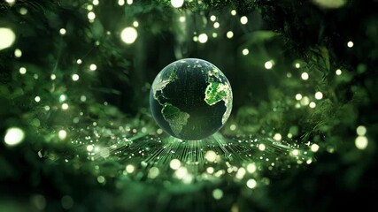 Spinning Earth in space on a dark background, glowing digital light rays surround it, symbolizing technology, data flow, global connectivity, and the modern connected world. - Powered by Adobe