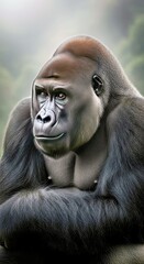 Obraz premium Professional photorealistic portrait of a pensive gorilla.