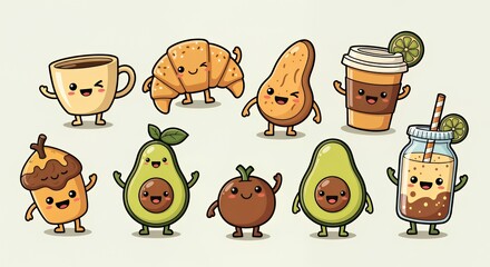 Adorable Food Characters: A Delightful Cartoon Breakfast Collection
