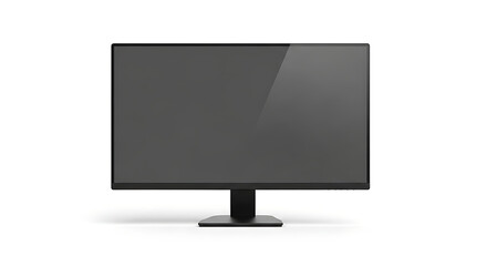 A modern, sleek computer monitor with a black frame and a dark screen is displayed on a white background.