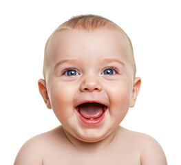 Joyful baby smiling studio portrait bright happiness isolated PNG
