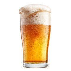 Frosty beer glass with overflowing foam. Isolated white background. Png format