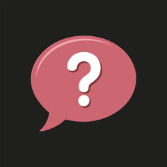 Question Mark Inside Red Speech Bubble Icon, Flat Vector Illustration on Dark Background Representing Help, Support, FAQ, Information Request, and Uncertainty Concept.