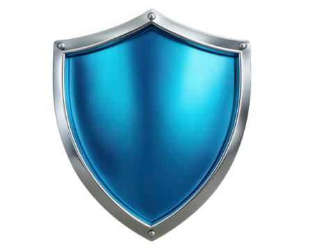 Blue shield icon metallic border digital security symbol glossy finish protection concept isolated on white cyber safety modern design futuristic technology illustration