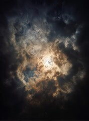 Obraz premium Dramatic Sky With Sun Peeking Through Dark Clouds