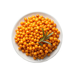 Abundant plate of vibrant orange sea buckthorn berries ready to be served