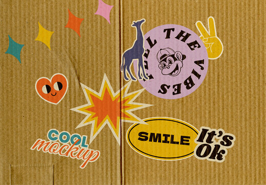 Cardboard Texture with Stickers Mockup