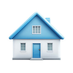 A charming blue and white house with a prominent blue roof, isolated on a transparent background, representing home ownership and residential living