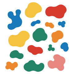 A colorful abstract illustration of various shaped blobs on a white background