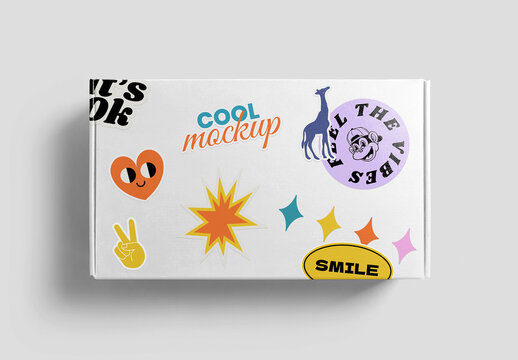 Rectangular Box with Stickers Mockup