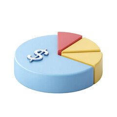 3d render of a pie chart with a dollar sign, representing financial growth and business success, isolated on transparent background