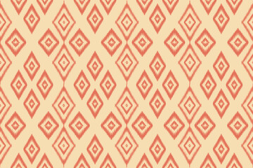 Seamless orange Ikat diamond pattern on cream background. Ethnic textile design in warm earthy tones for fabrics, fashion, wallpaper, wrapping paper, and home decor.
