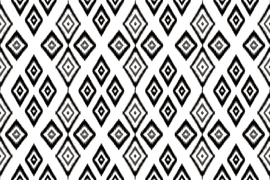Black and White Ikat Diamond Pattern &ndash; Seamless tribal textile design, perfect for fabric, fashion, wallpaper, and modern minimalist projects.