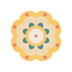 Yellow Floral Element with Green Petals and Pink Accents – Isolated on Transparent Background