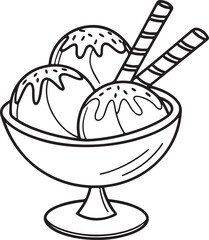 In a glass bowl, Ice cream vector art silhouette image