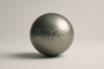 Minimal metallic silver sphere with 2026 engraved for sophisticated modern new year concept design