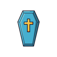 Fototapeta premium A stylized illustration of a blue coffin with a golden cross.