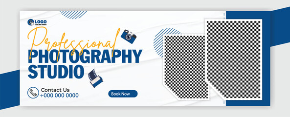 Photography Services Banner Template with Camera and Film Reel Icons