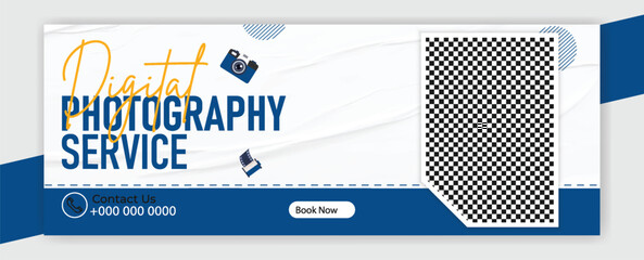 Photography Services Banner Template with Camera and Film Reel Icons
