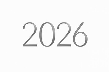Minimalist metallic design of 2026 numbers on white background for elegant modern new year greeting