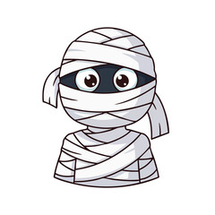 Cartoon illustration of a mummy character with bandages wrapped around its head and body.