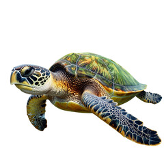 Obraz premium Dynamic Green Sea Turtle Head Tilt and Flipper Motion, Isolated PNG 
