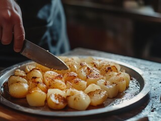 Baked potatoes on the plate .