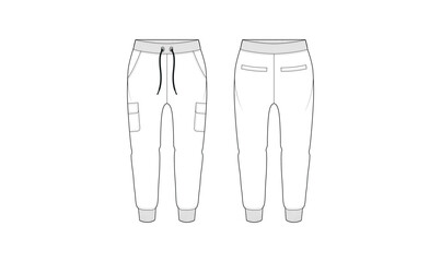 jogger pant sketch vector fashion technical flat drawing apparel design template