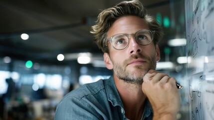 Brainstorming ideas modern office portrait indoor close-up creativity