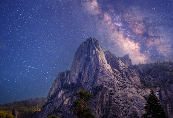 The Valley in Yosemite National Park at night sky,  California USA