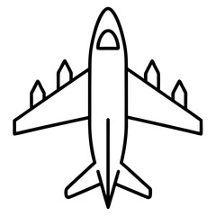Simple line art icon of airplane flying in sky