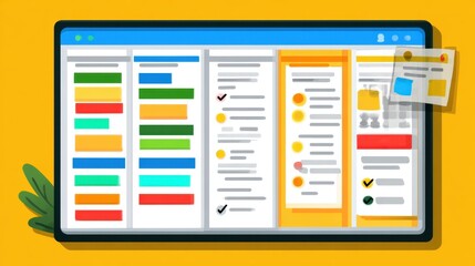 Agile explainer with Kanban board and Scrum icons in flat or 3D cartoon style