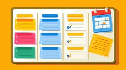 Agile explainer with Kanban board and Scrum icons in flat or 3D cartoon style
