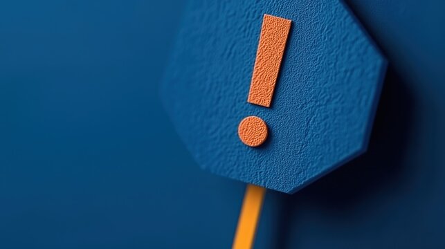 Exclamation mark caution sign on blue background, yellow warning symbol for safety alert, attention reminder, vector illustration, commercial use template.
