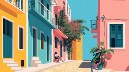 Colorful minimalist illustration of Centro Hist&oacute;rico de Olinda with colonial buildings