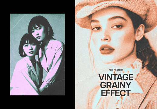 Vintage Grainy Poster Photo Effect Mockup