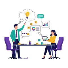 Business Brainstorm: Dynamic illustration of colleagues collaborating on a new project, brimming with ideas. An innovative environment to ignite imagination and stimulate forward-thinking.